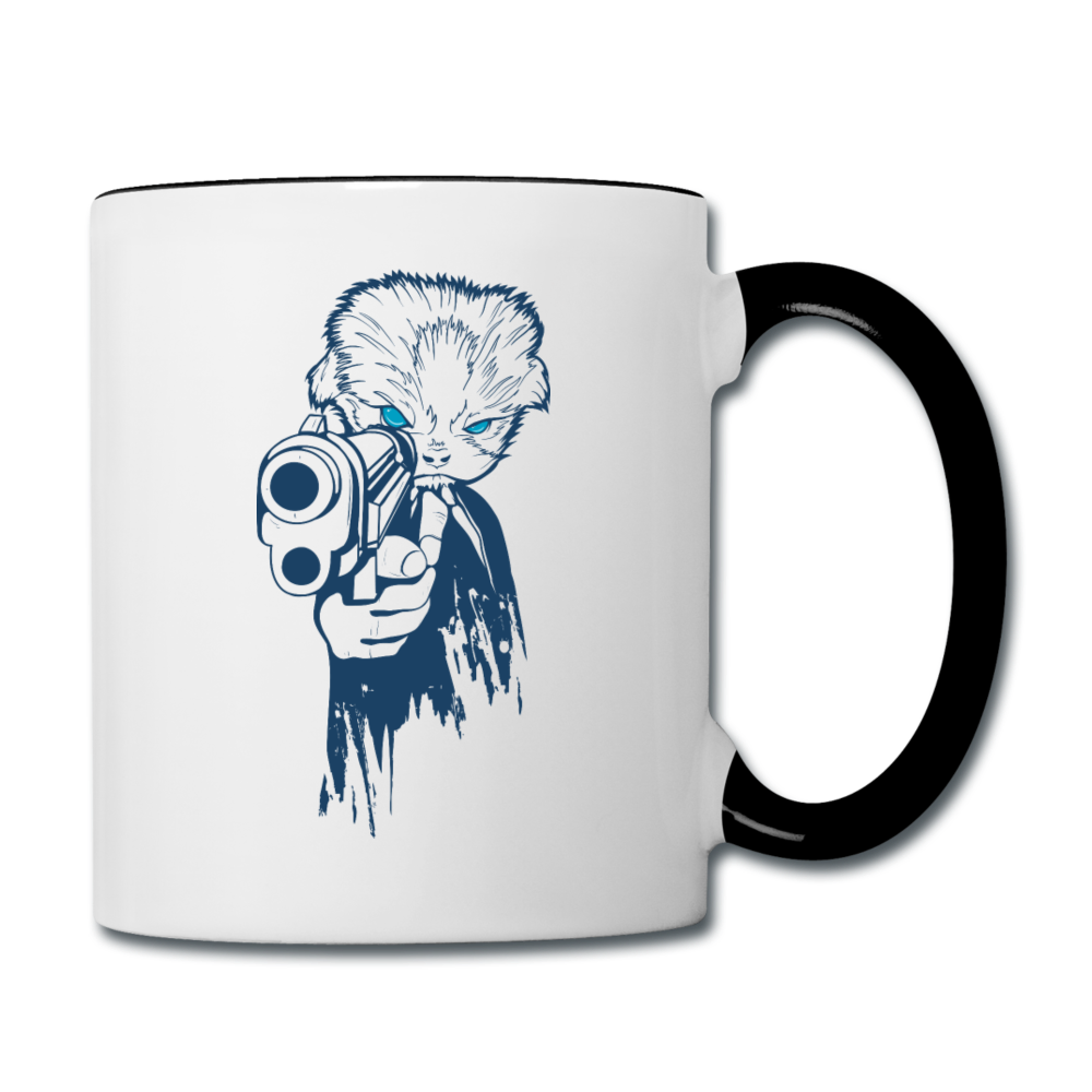 Cat With A Gun - Contrast Coffee Mug - white/black