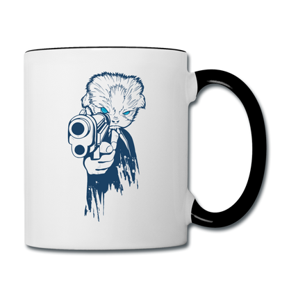 Cat With A Gun - Contrast Coffee Mug - white/black