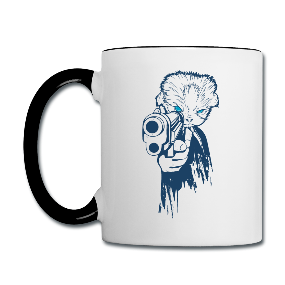 Cat With A Gun - Contrast Coffee Mug - white/black