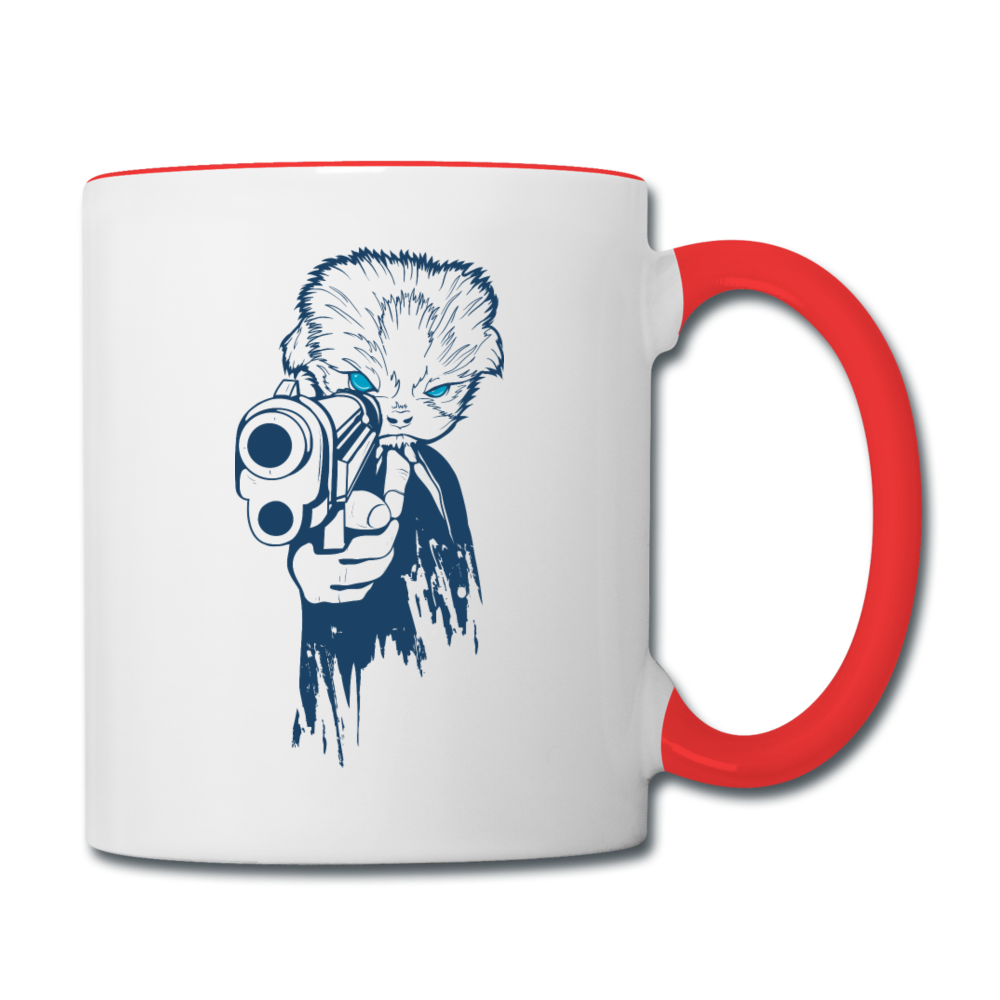 Cat With A Gun - Contrast Coffee Mug - white/red