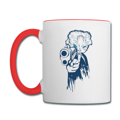 Cat With A Gun - Contrast Coffee Mug - white/red