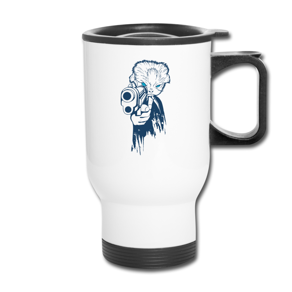 Cat With A Gun - Travel Mug - white