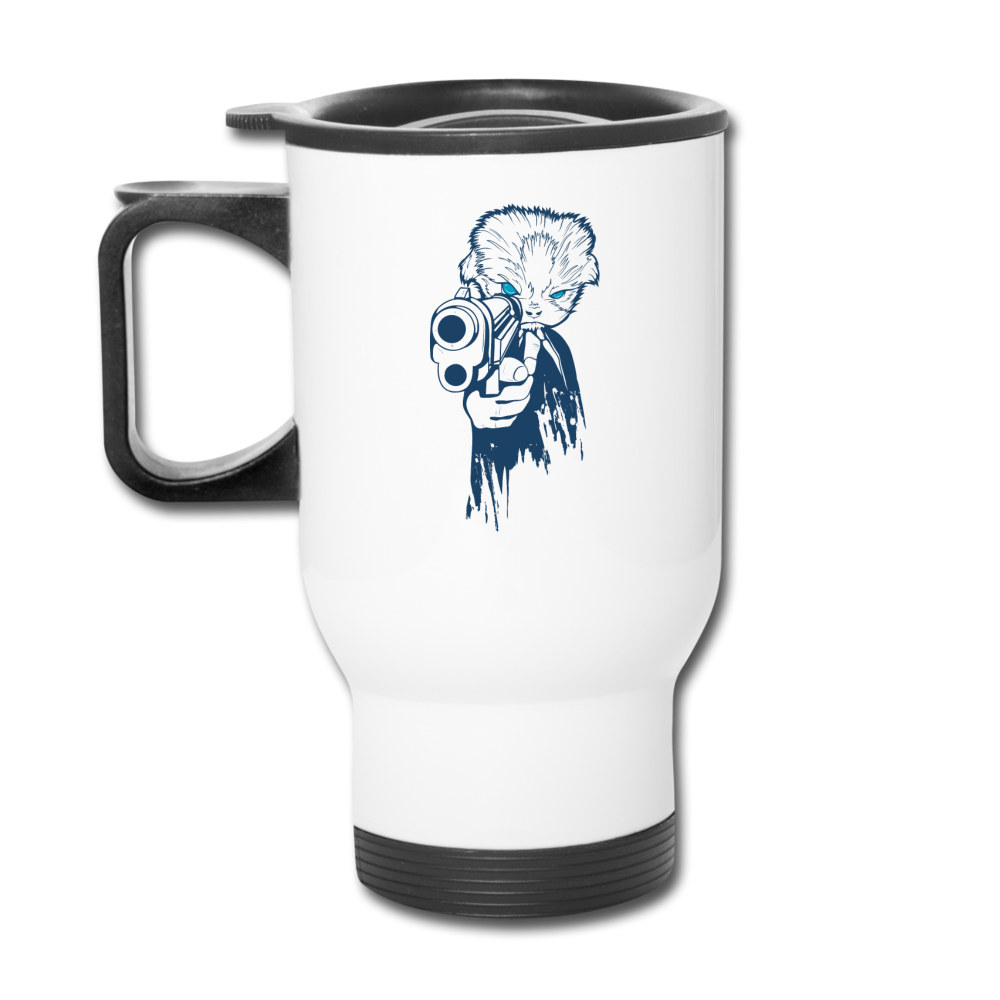 Cat With A Gun - Travel Mug - white