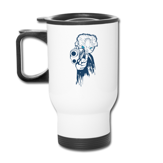 Cat With A Gun - Travel Mug - white