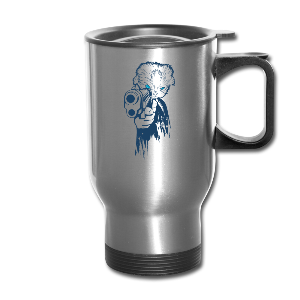 Cat With A Gun - Travel Mug - silver