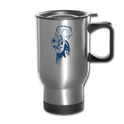 Cat With A Gun - Travel Mug - silver