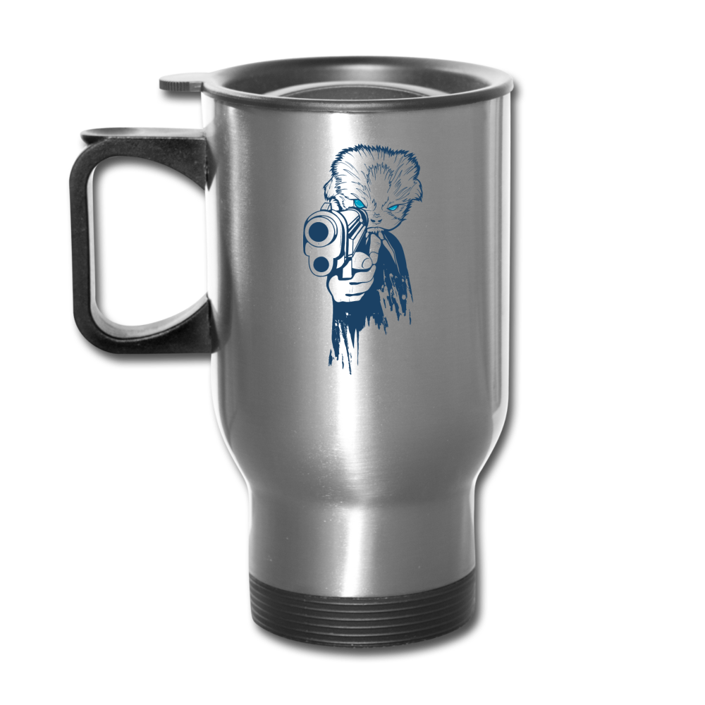 Cat With A Gun - Travel Mug - silver