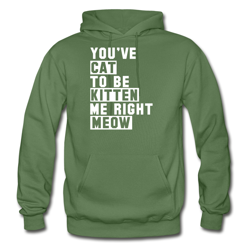 Cat, Kitten, Meow - White - Gildan Heavy Blend Adult Hoodie - military green