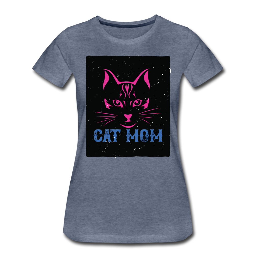 Cat Mom - Black - Women’s Premium T-Shirt - heather blue