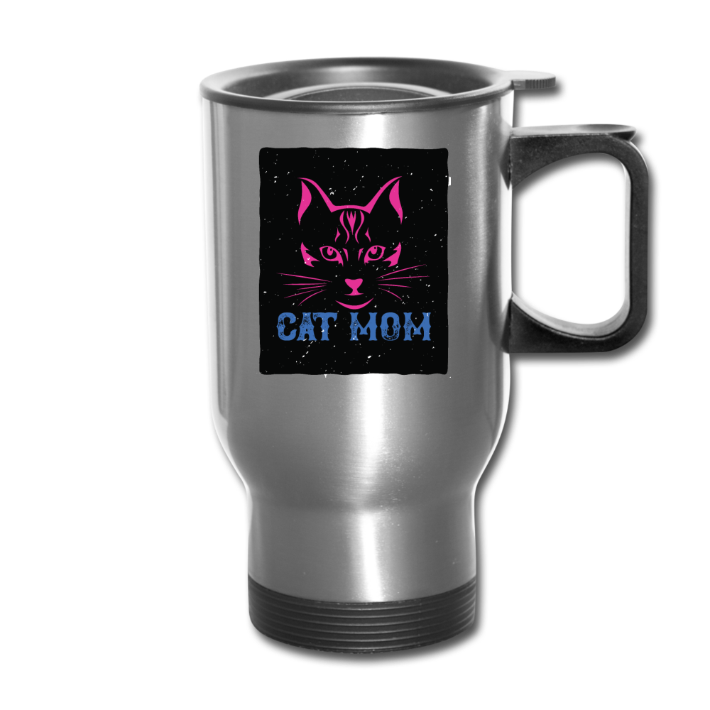 Cat Mom - Black - Travel Mug - silver