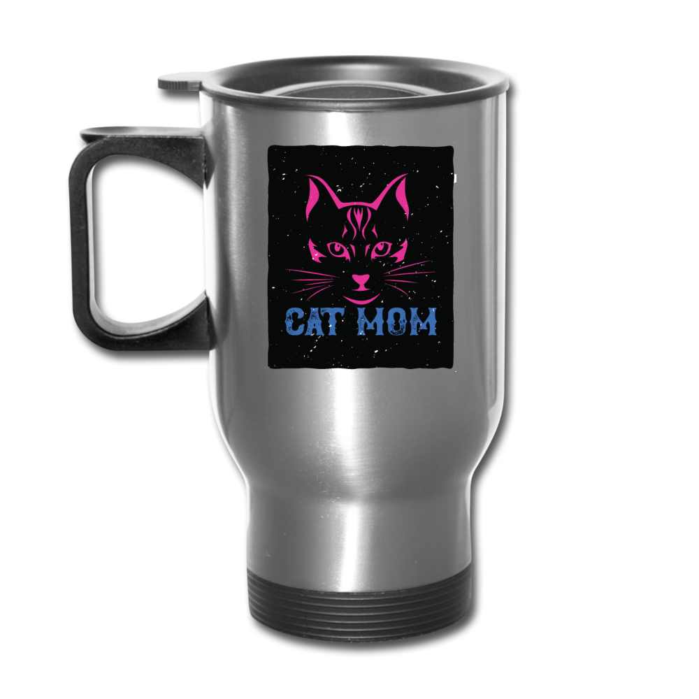 Cat Mom - Black - Travel Mug - silver