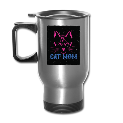 Cat Mom - Black - Travel Mug - silver