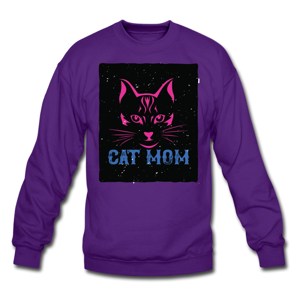 Cat Mom - Black - Crewneck Sweatshirt - purple