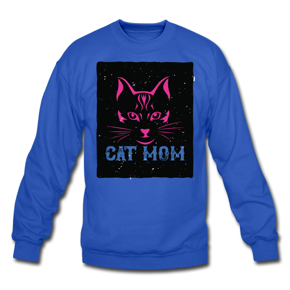 Cat Mom - Black - Crewneck Sweatshirt - royal blue