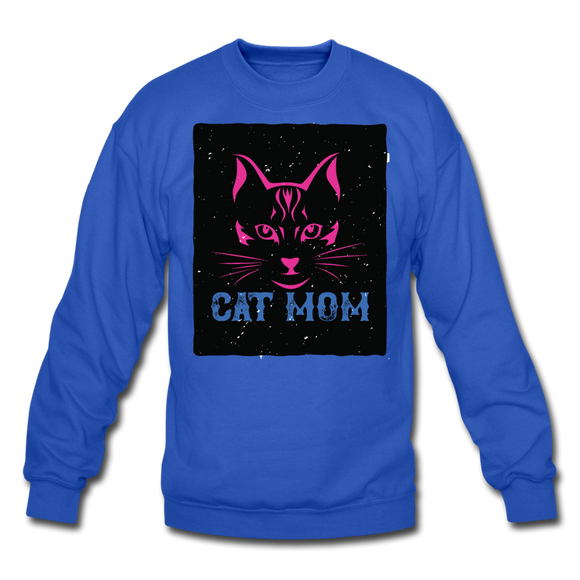 Cat Mom - Black - Crewneck Sweatshirt - royal blue