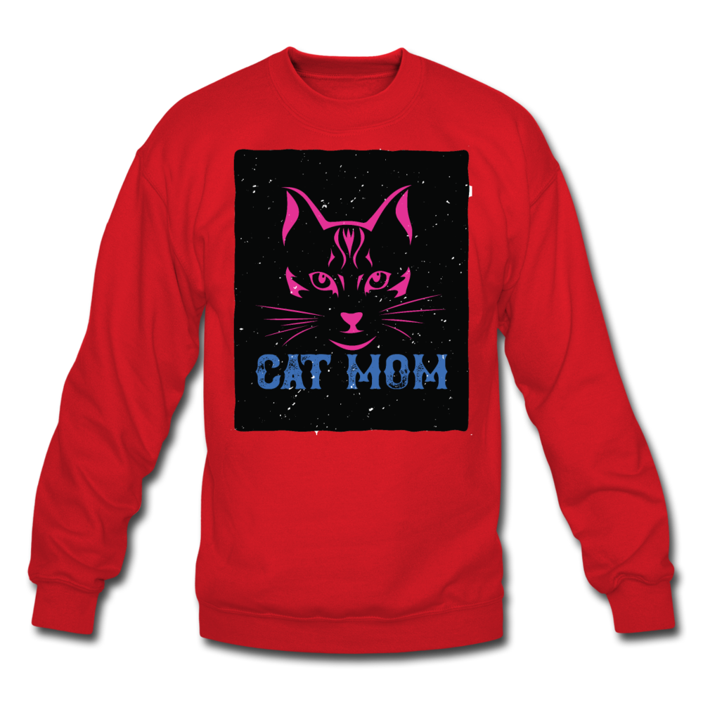 Cat Mom - Black - Crewneck Sweatshirt - red