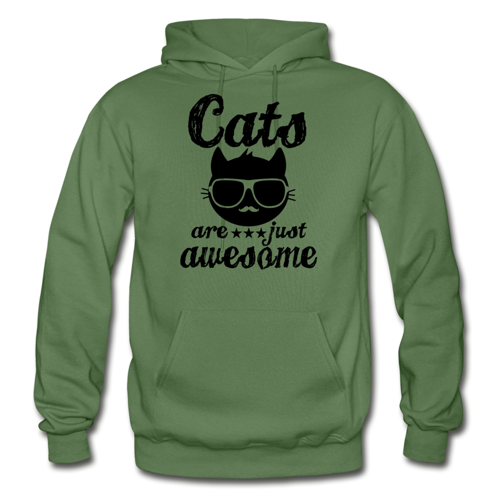 Cats Are Just Awesome - Black - Gildan Heavy Blend Adult Hoodie - military green