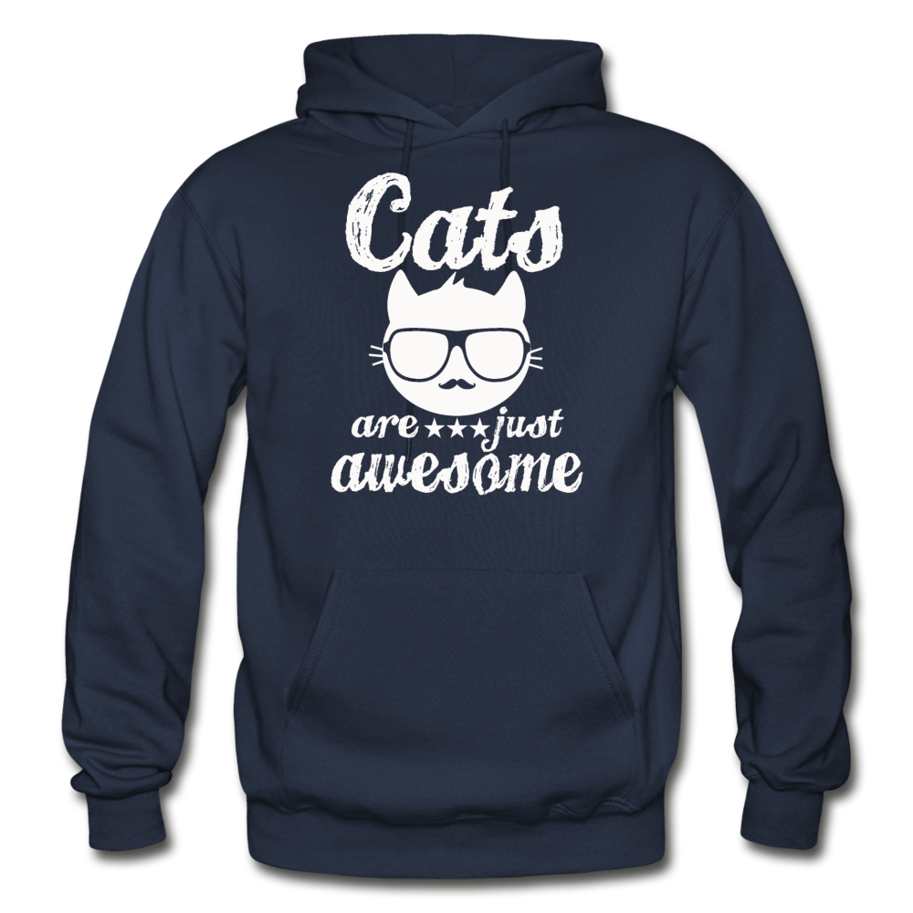 Cats Are Just Awesome - White - Gildan Heavy Blend Adult Hoodie - navy