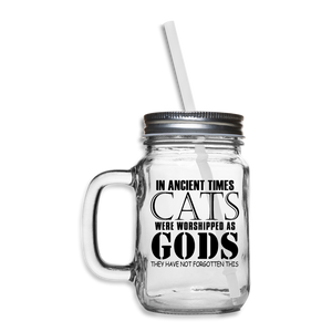 Cats As Gods - Black - Mason Jar - clear