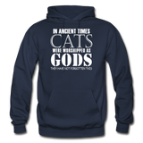 Cats As Gods - White - Gildan Heavy Blend Adult Hoodie - navy