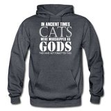 Cats As Gods - White - Gildan Heavy Blend Adult Hoodie - charcoal gray