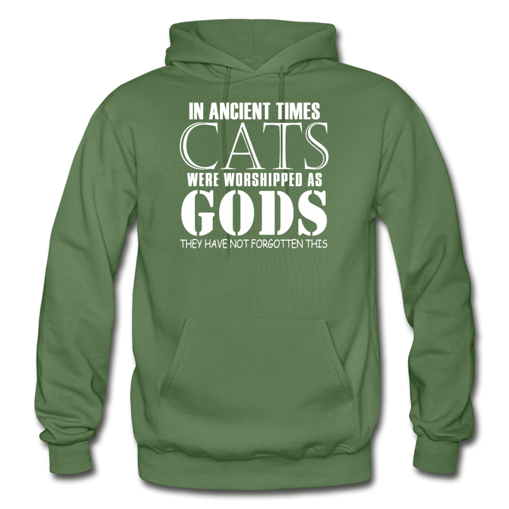 Cats As Gods - White - Gildan Heavy Blend Adult Hoodie - military green