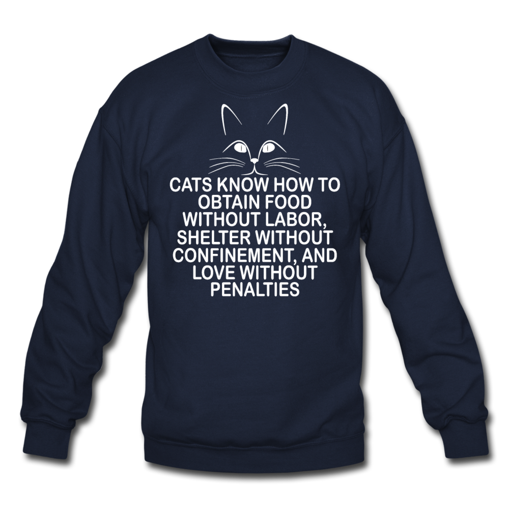 Cats Know - White - Crewneck Sweatshirt - navy