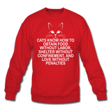 Cats Know - White - Crewneck Sweatshirt - red
