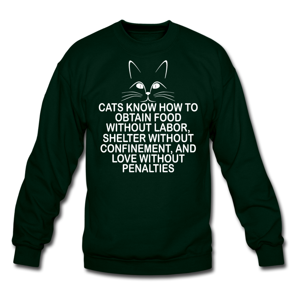 Cats Know - White - Crewneck Sweatshirt - forest green