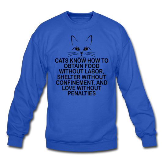 Cats Know - Black - Crewneck Sweatshirt - royal blue