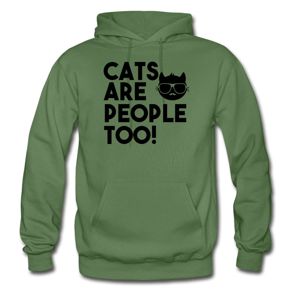 Cats Are People Too - Black - Gildan Heavy Blend Adult Hoodie - military green