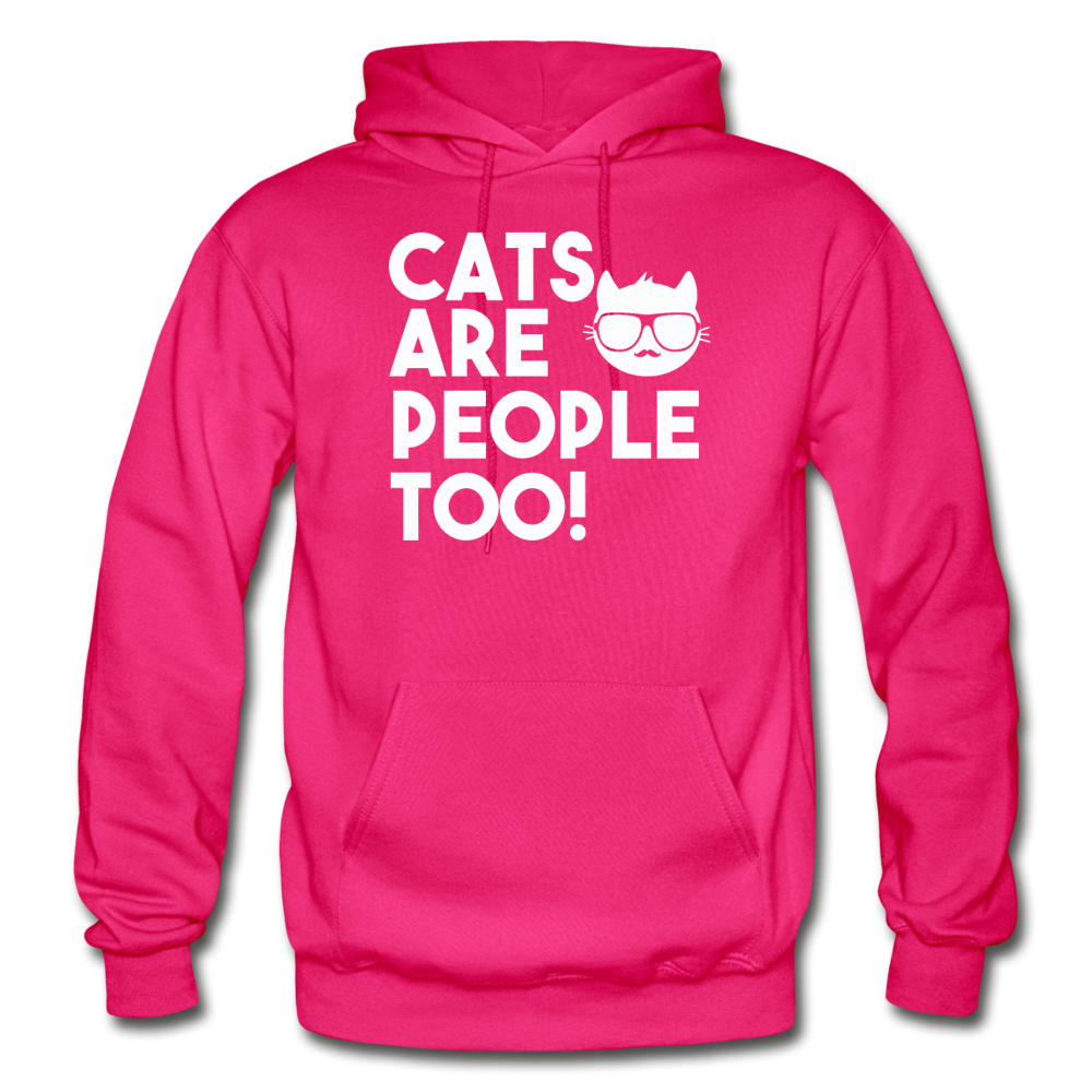 Cats Are People Too - White - Gildan Heavy Blend Adult Hoodie - fuchsia