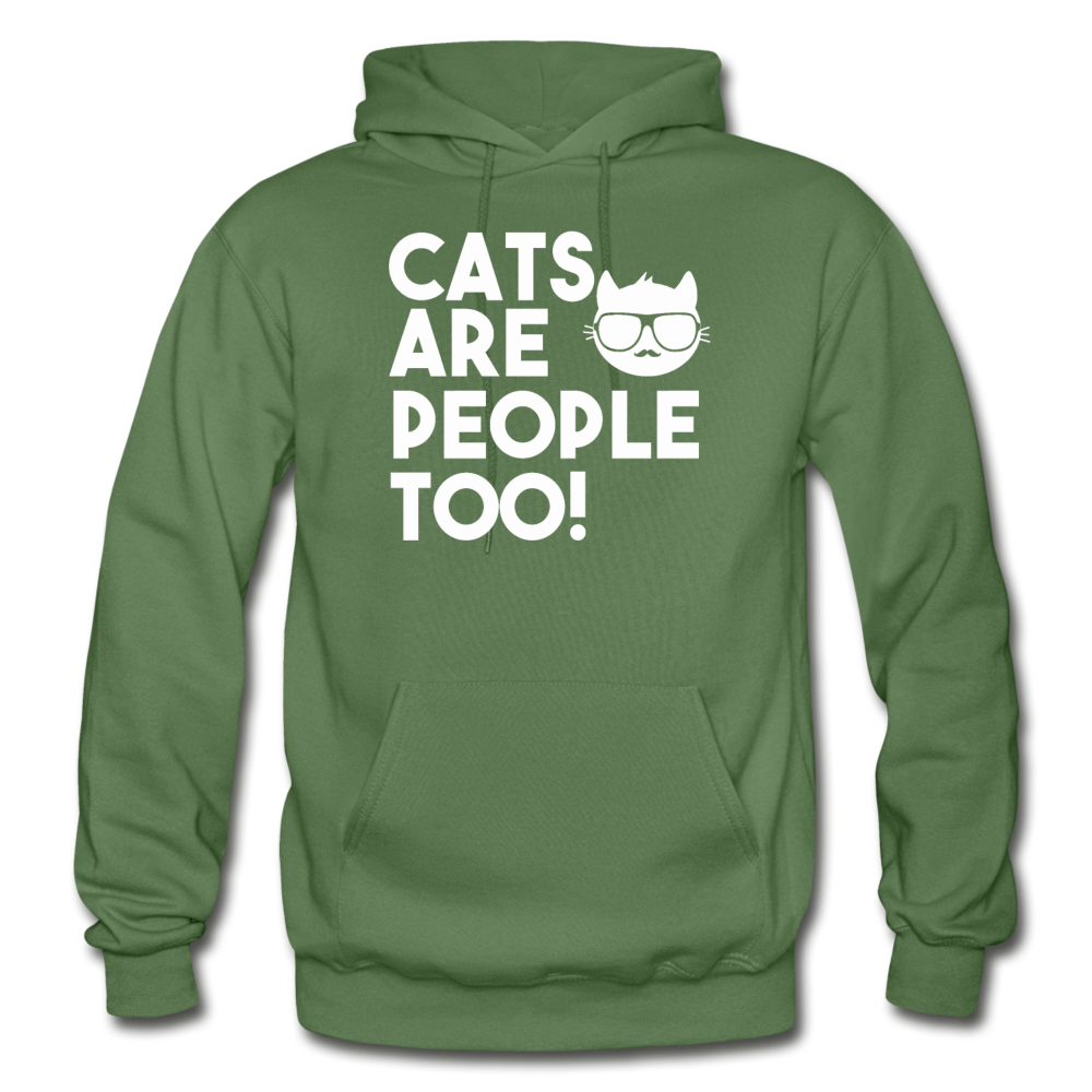 Cats Are People Too - White - Gildan Heavy Blend Adult Hoodie - military green