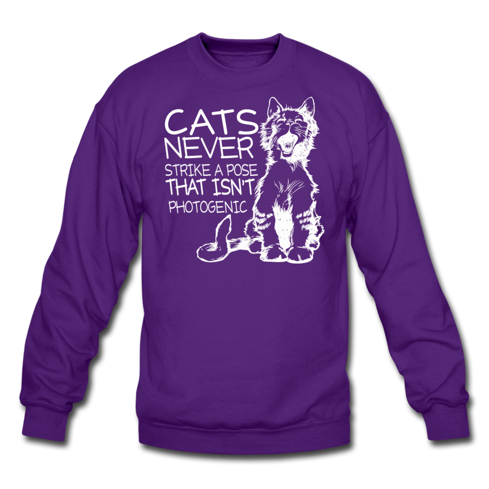 Cats - Photogenic - White - Crewneck Sweatshirt - purple