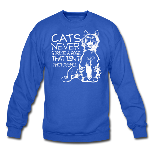 Cats - Photogenic - White - Crewneck Sweatshirt - royal blue