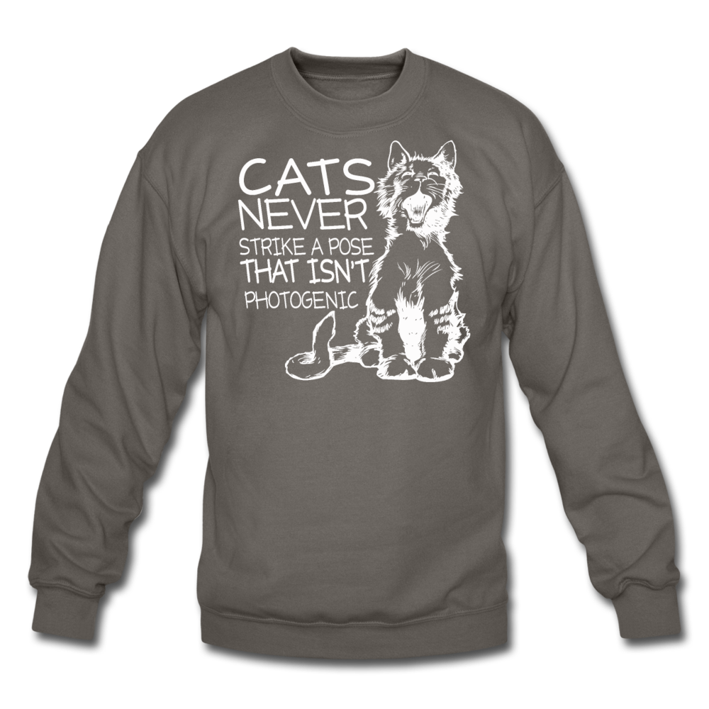 Cats - Photogenic - White - Crewneck Sweatshirt - asphalt gray