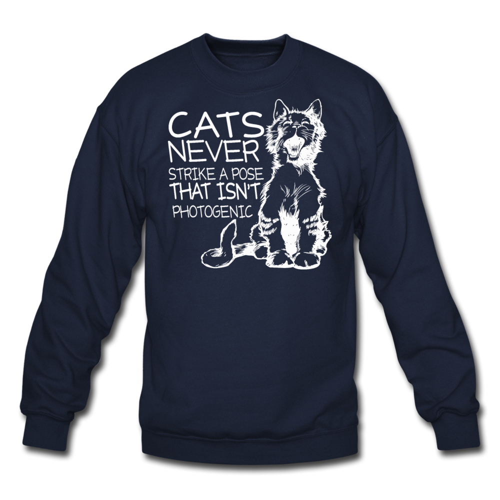 Cats - Photogenic - White - Crewneck Sweatshirt - navy