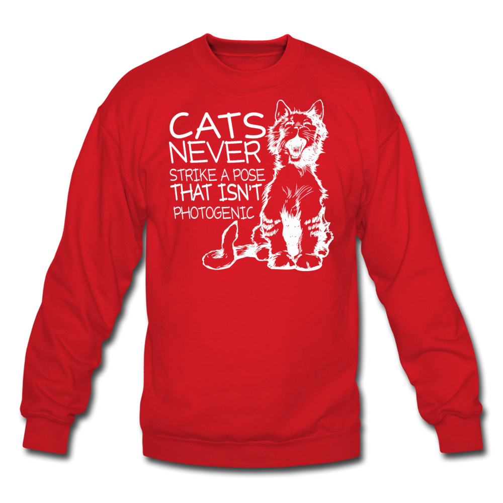 Cats - Photogenic - White - Crewneck Sweatshirt - red