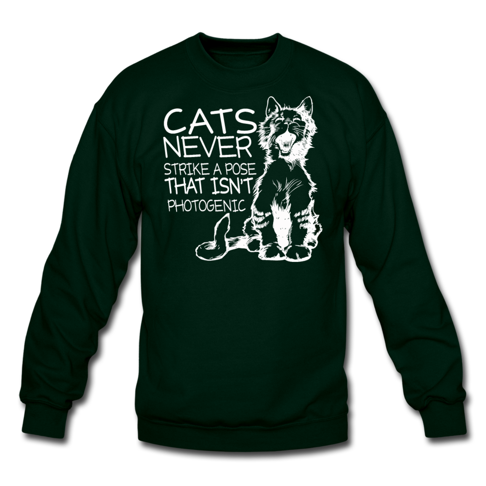 Cats - Photogenic - White - Crewneck Sweatshirt - forest green