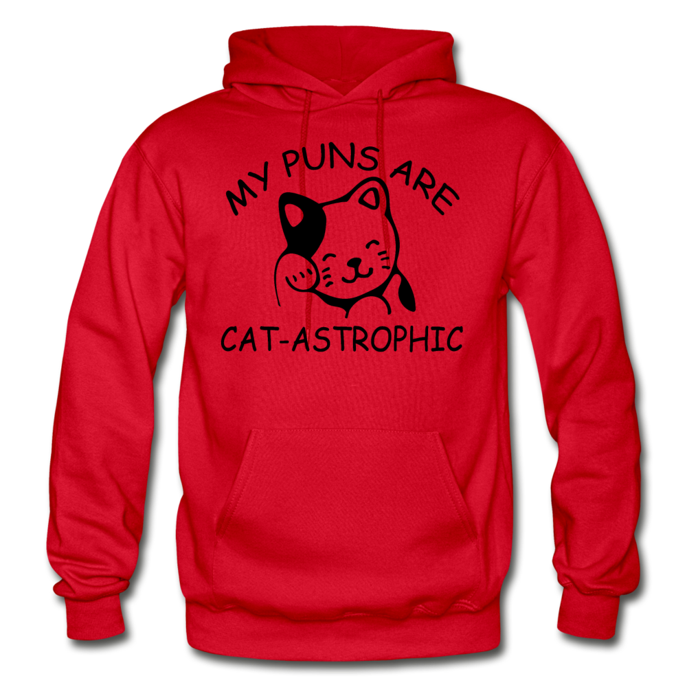 Cat Puns - Black - Gildan Heavy Blend Adult Hoodie - red