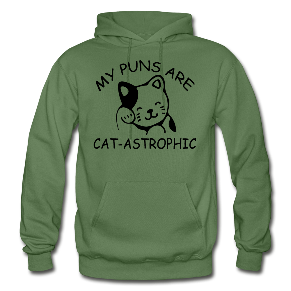 Cat Puns - Black - Gildan Heavy Blend Adult Hoodie - military green