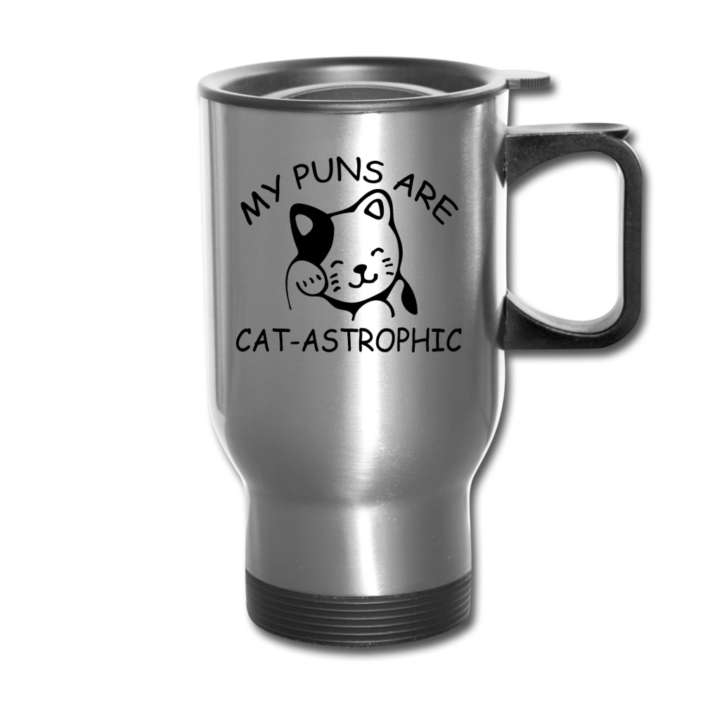 Cat Puns - Black - Travel Mug - silver