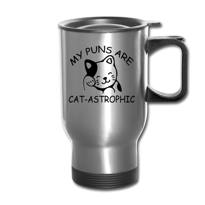 Cat Puns - Black - Travel Mug - silver