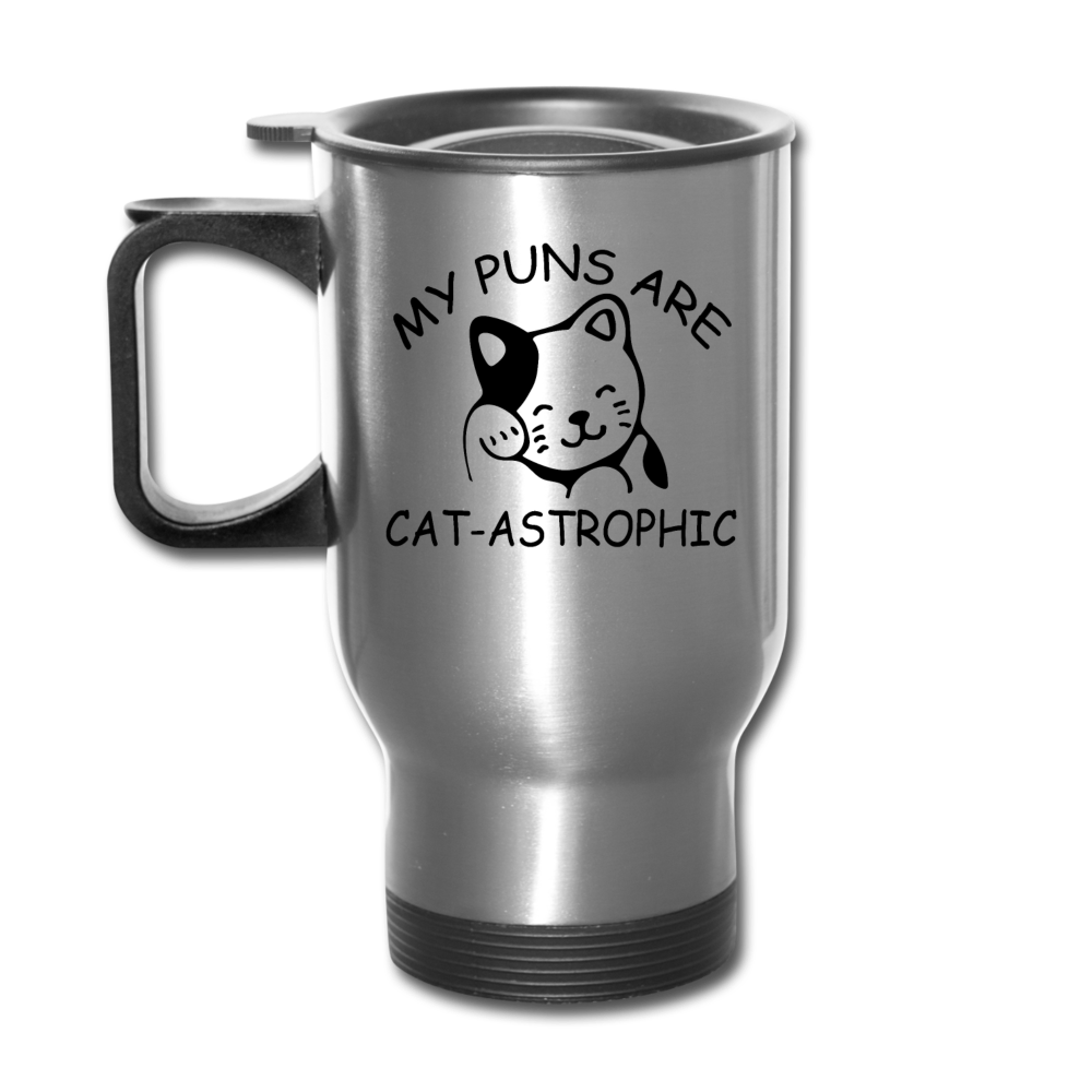 Cat Puns - Black - Travel Mug - silver