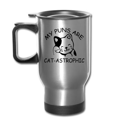 Cat Puns - Black - Travel Mug - silver