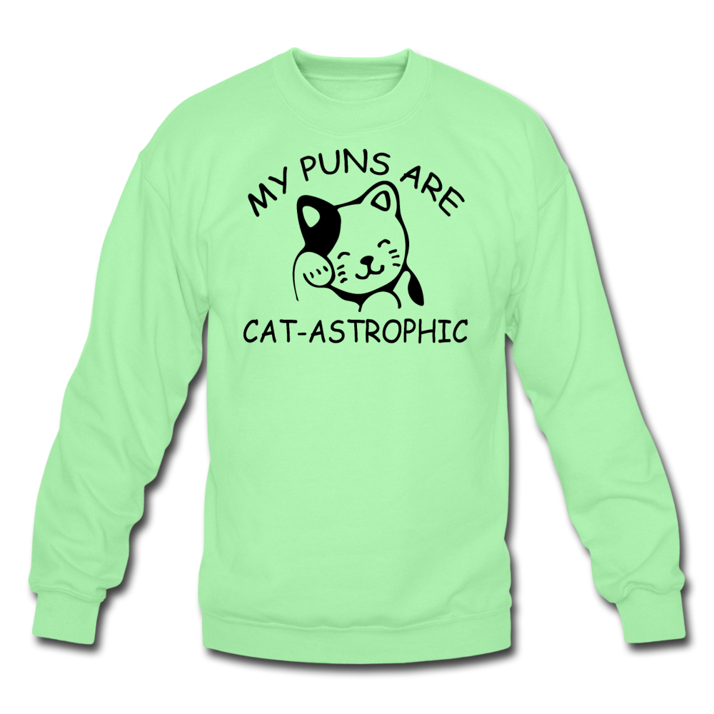 Cat Puns - Black - Crewneck Sweatshirt - lime