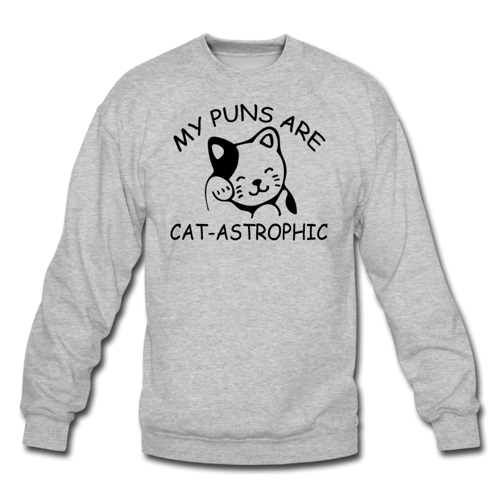 Cat Puns - Black - Crewneck Sweatshirt - heather gray