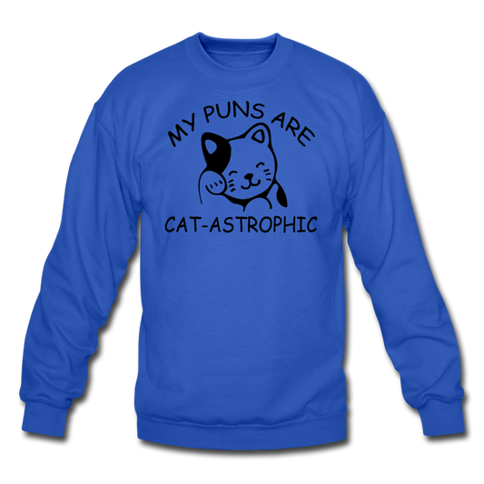 Cat Puns - Black - Crewneck Sweatshirt - royal blue