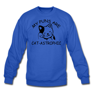 Cat Puns - Black - Crewneck Sweatshirt - royal blue