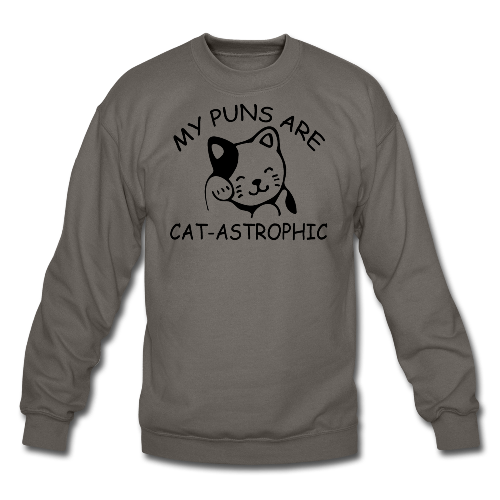 Cat Puns - Black - Crewneck Sweatshirt - asphalt gray